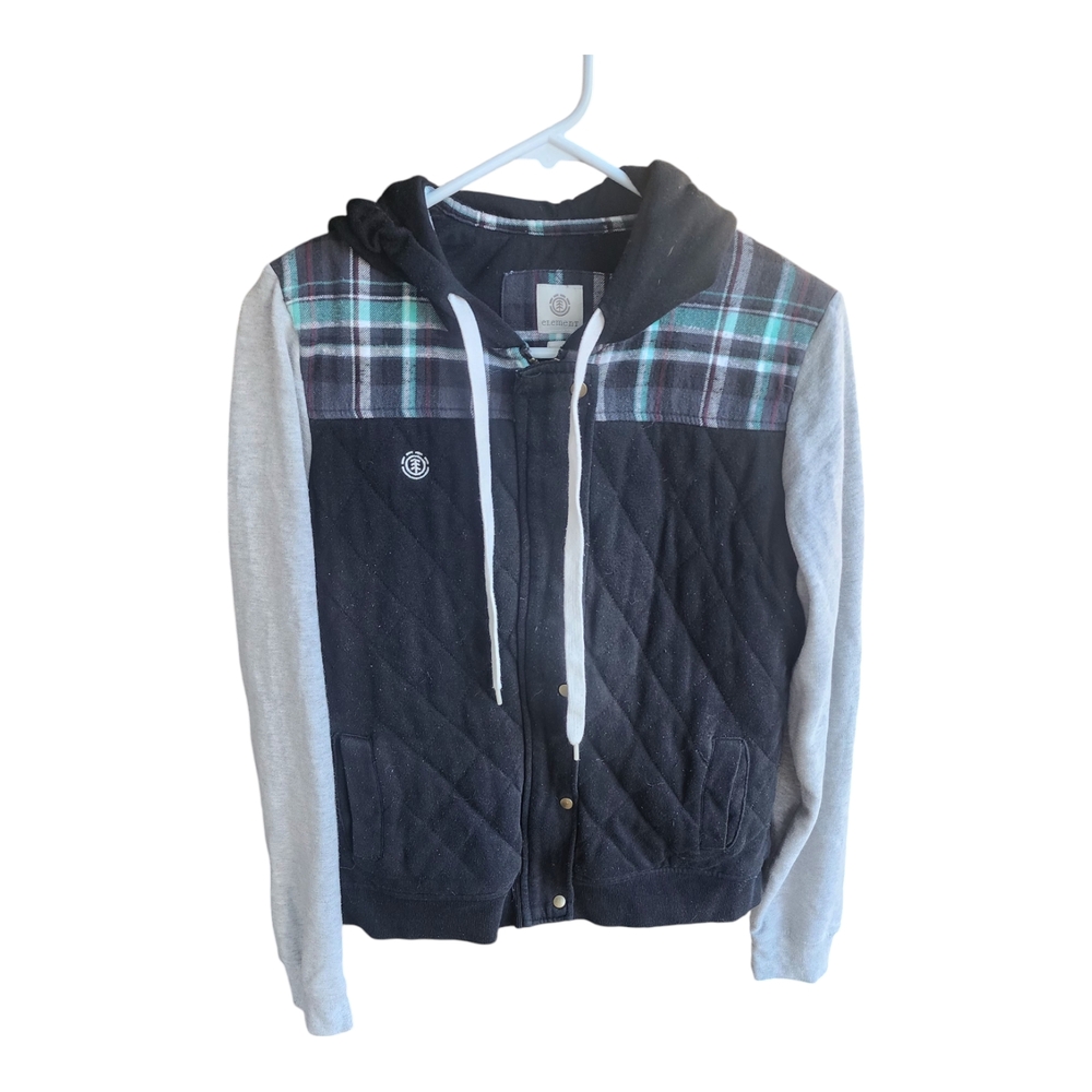 Element Plaid Quilted Hoodie - Black and Gray Size L